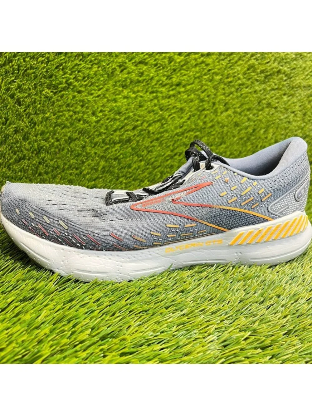 Brooks Glycerin GTS 20 Mens Size 9.5 Gray Yellow Athletic Running Shoes Sneakers